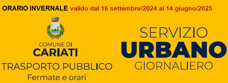 TRASPORTO PUBBLICO - SERVIZIO URBANO GIORNALIERO - FERMATE ED ORARIO INVERNALE DAL 16/09/2024 AL 14/06/2025